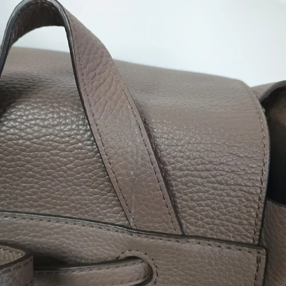 Michael Kors Junie Medium Flap Backpack Pebbled Leather Gold Hardware Taupe Bag